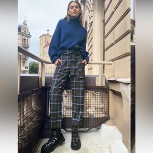 NWT Aritzia Wilfred Tie-Front Pant in Smpl Tartan Navy/Green size 0